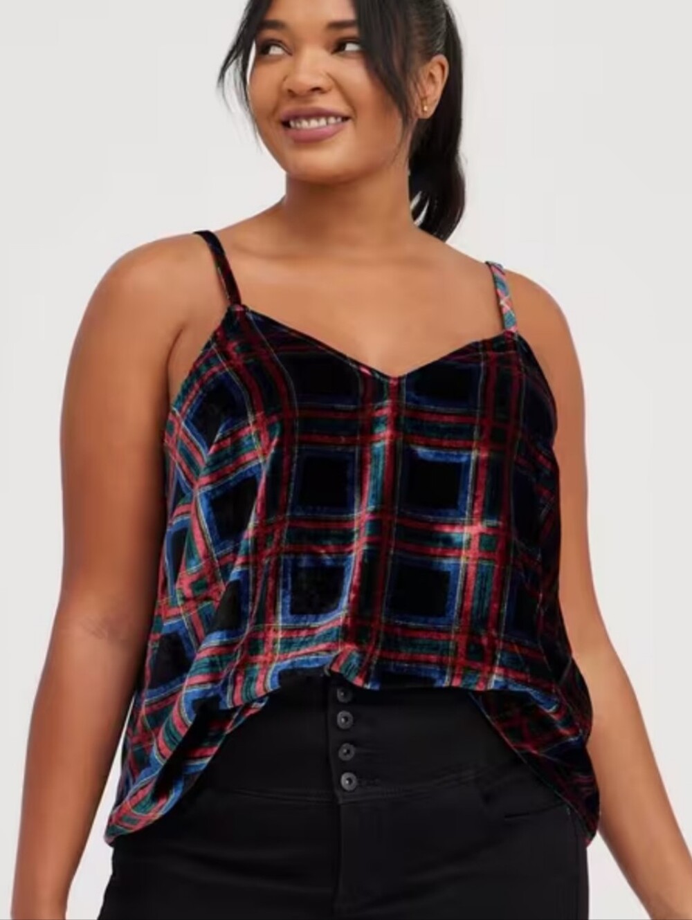 Torrid Sophie Velvet Swing Cami Black Plaid Women's Plus Size 1X